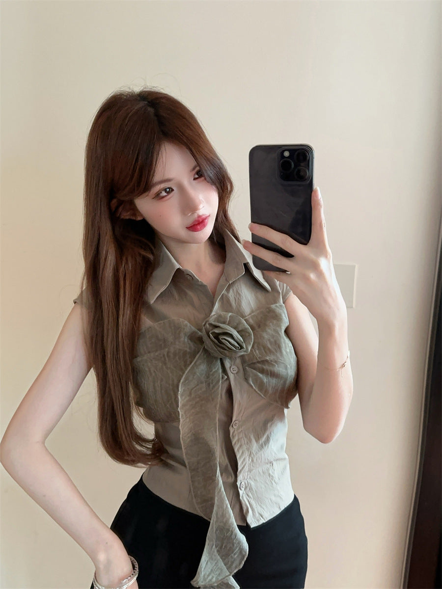 【tops】POLOネックノースリーブブラウスG22289