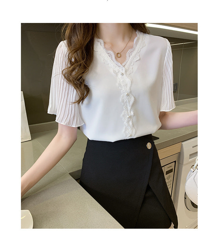 【tops】VネックレースブラウスG21933
