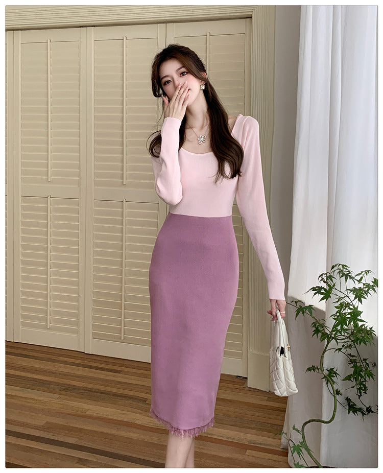 【dress】カラーマッチングニットワンピースG23101