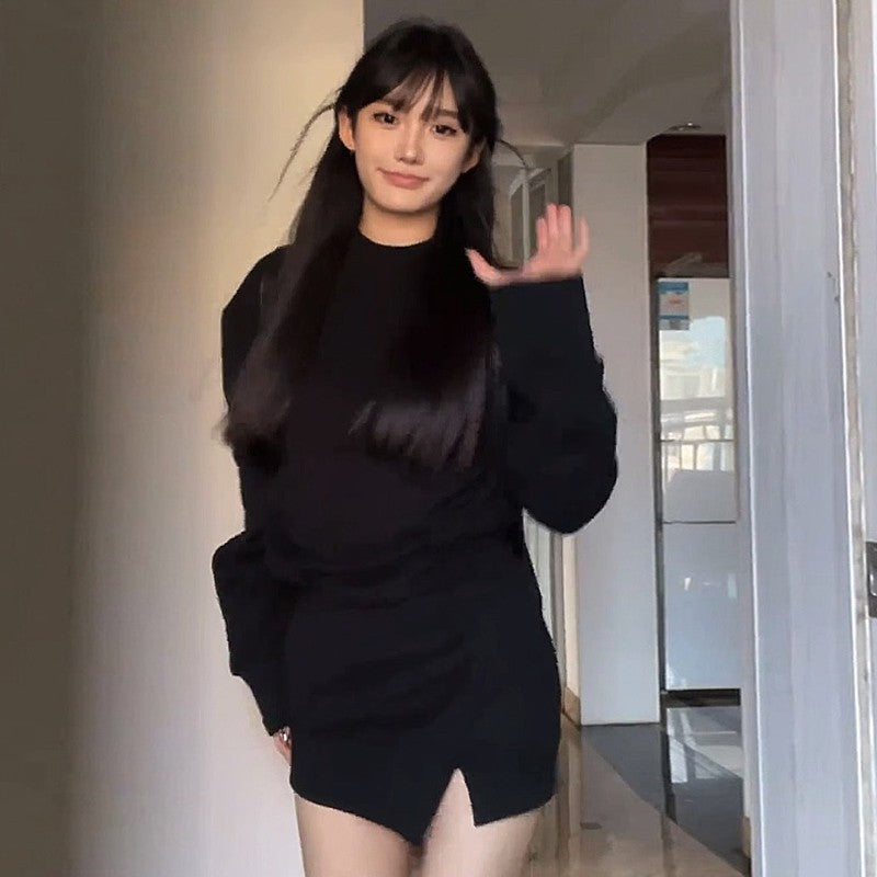 【set】長袖トップス+スリットスカート2点セットF8343