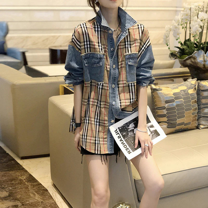 【tops】チェック柄切替シャツF8413