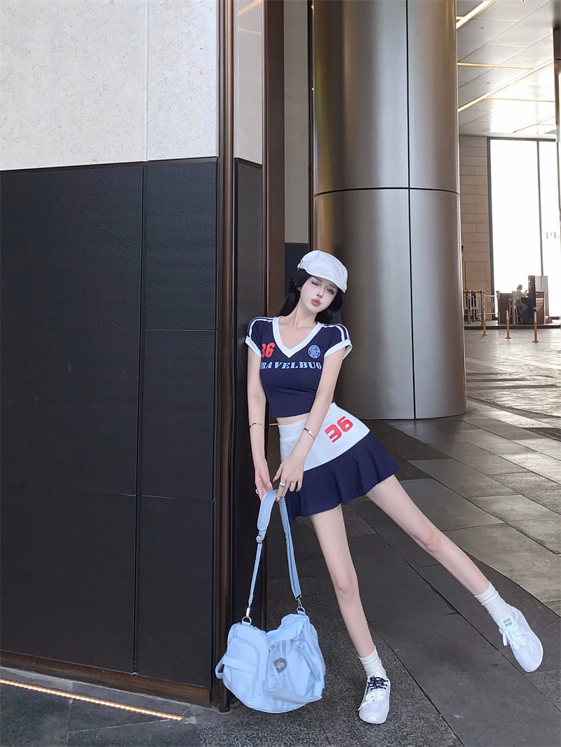 【set】VネックTシャツ+スカート2点セットG22051