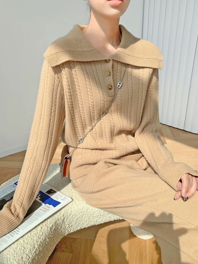 【set】長袖セーター+ガウチョパンツニット2点セットF8227