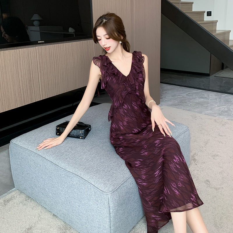 【dress】Vネックシフォン花柄ワンピースG21890