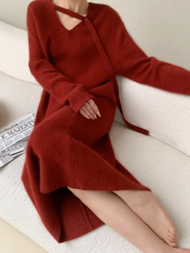 【dress】長袖ゆったりニットワンピースF8313