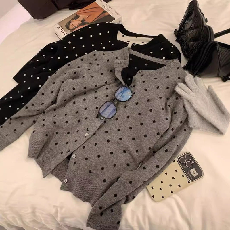 【outer】2色長袖ドット柄カーディガンF8245