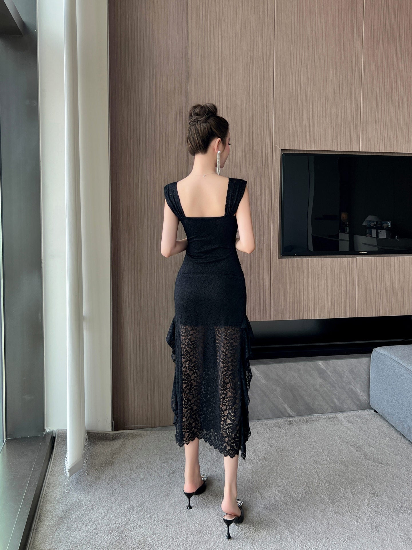 【dress】スクエアネックフリルレースワンピースG22598