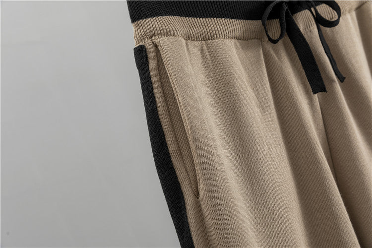 【set】5色リボン付きトップス+ガウチョパンツニット2点セットF8246