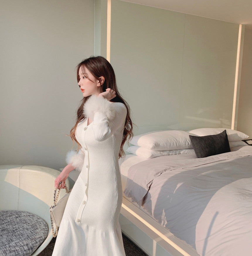 【dress】3色長袖ニットワンピースF8460