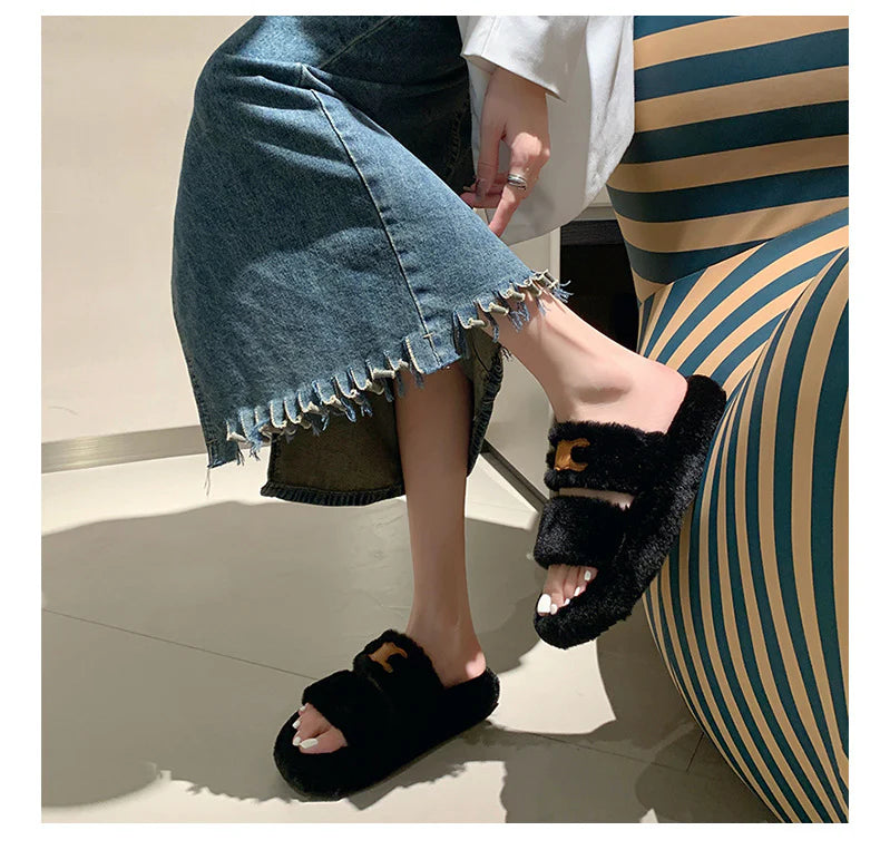 【shoes】3色履きやすいファースリッパF8045