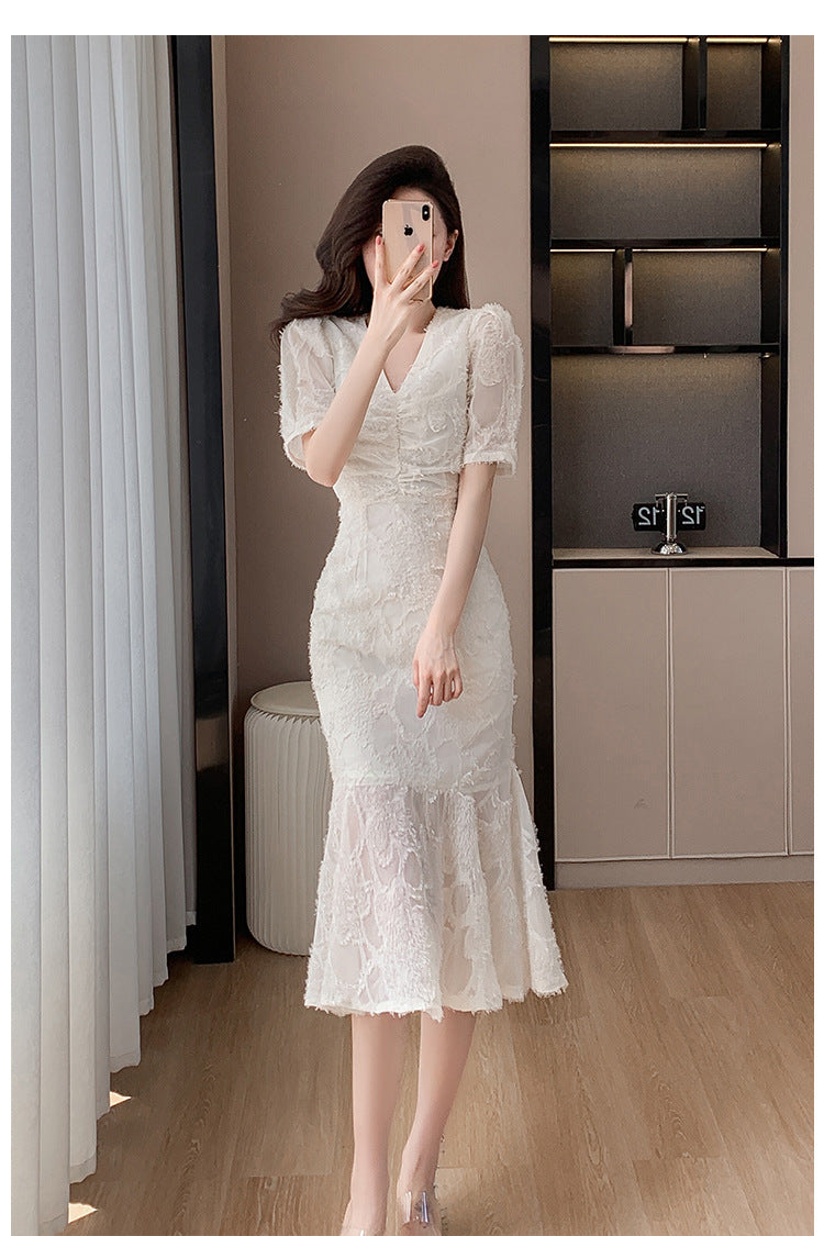 【dress】VネックパフスリーブマーメイドデートワンピースG21832
