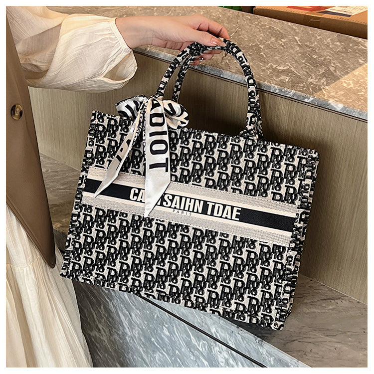 【小物】2色リボン付きトートバッグF7689