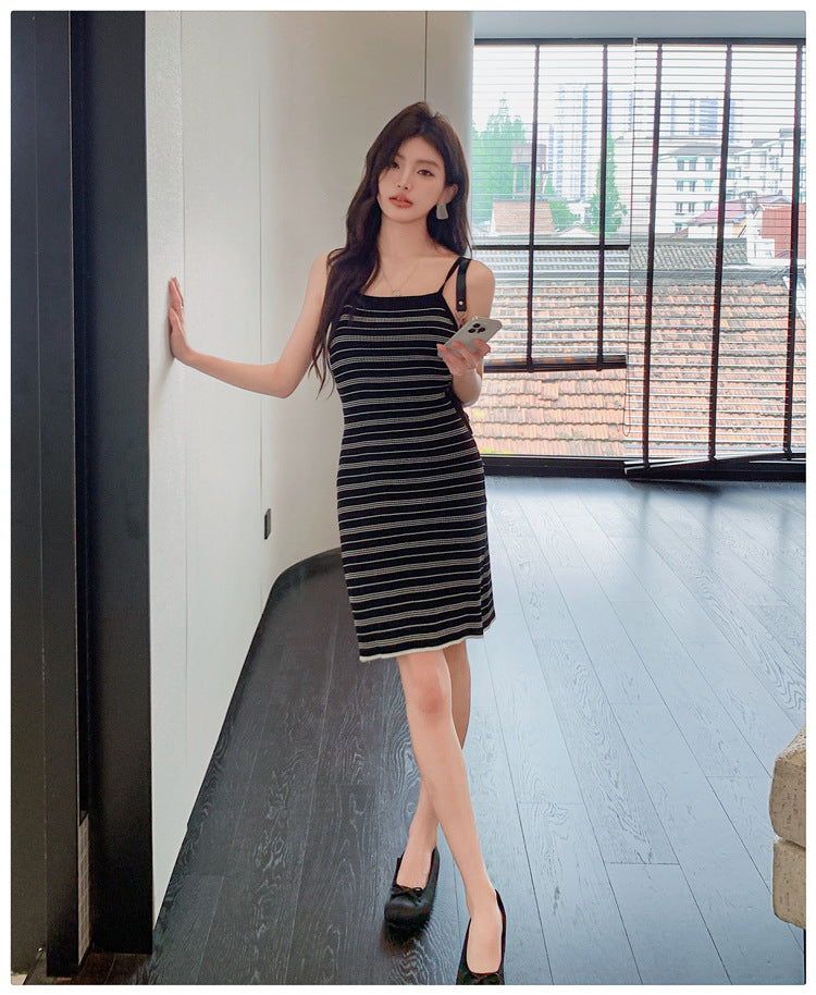 【dress】ストライプ柄ニットキャミワンピースG21838