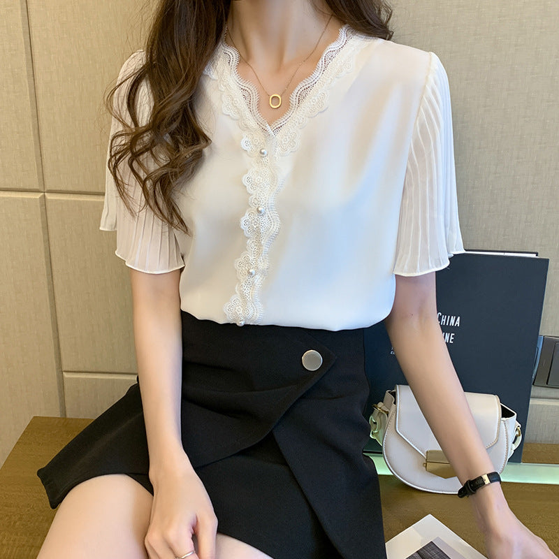 【tops】VネックレースブラウスG21933