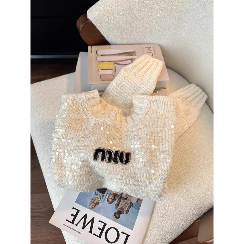 【tops】キラキラ長袖ニットセーターF8402