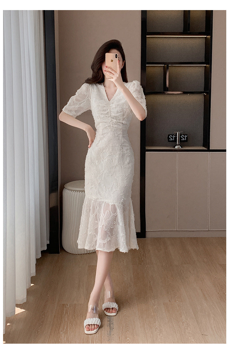 【dress】VネックパフスリーブマーメイドデートワンピースG21832