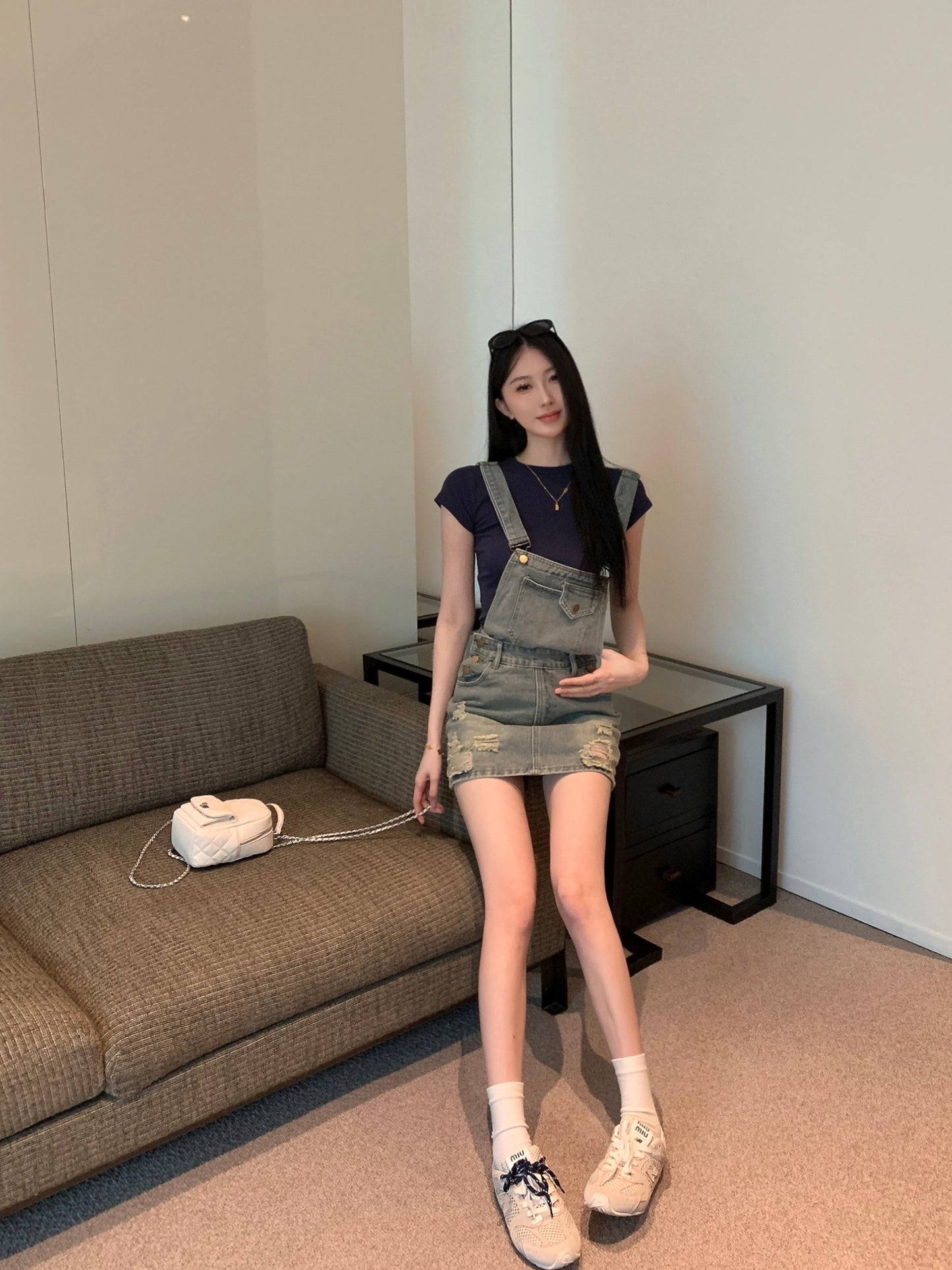 【set】Tシャツ+デニムサロペットスカート2点セットG21913