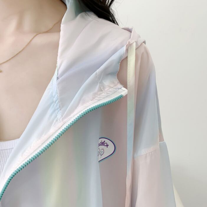 【outer】一目惚れ!UVカット紫外線対策フード付き長袖無地配色カーディガン