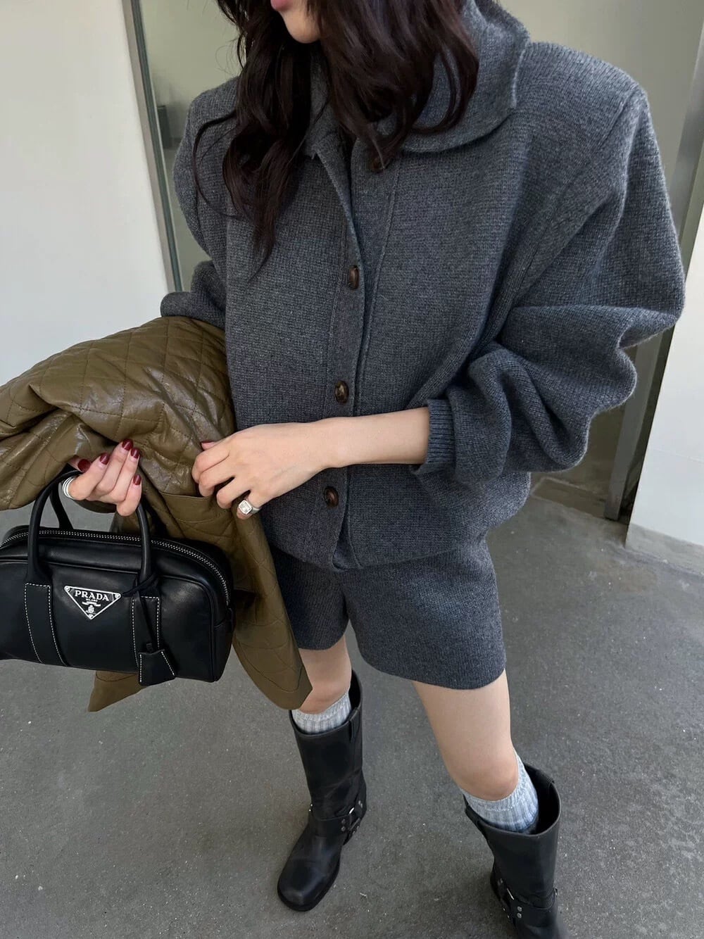 【set】ニットカーデ×ショートパンツセット M25552