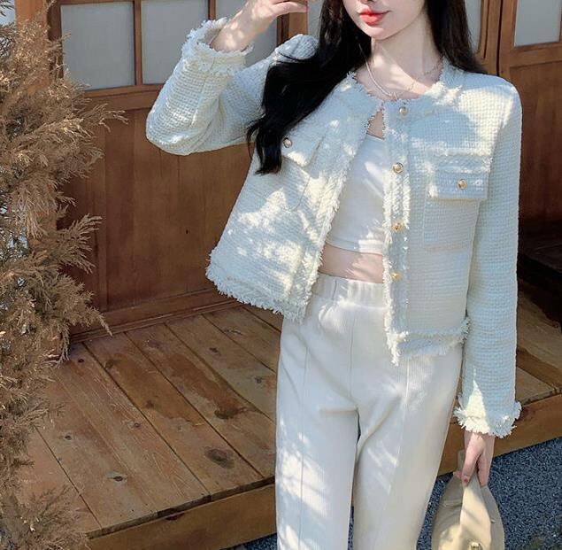 【outer】ラウンドネックショート丈ジャケットF6543