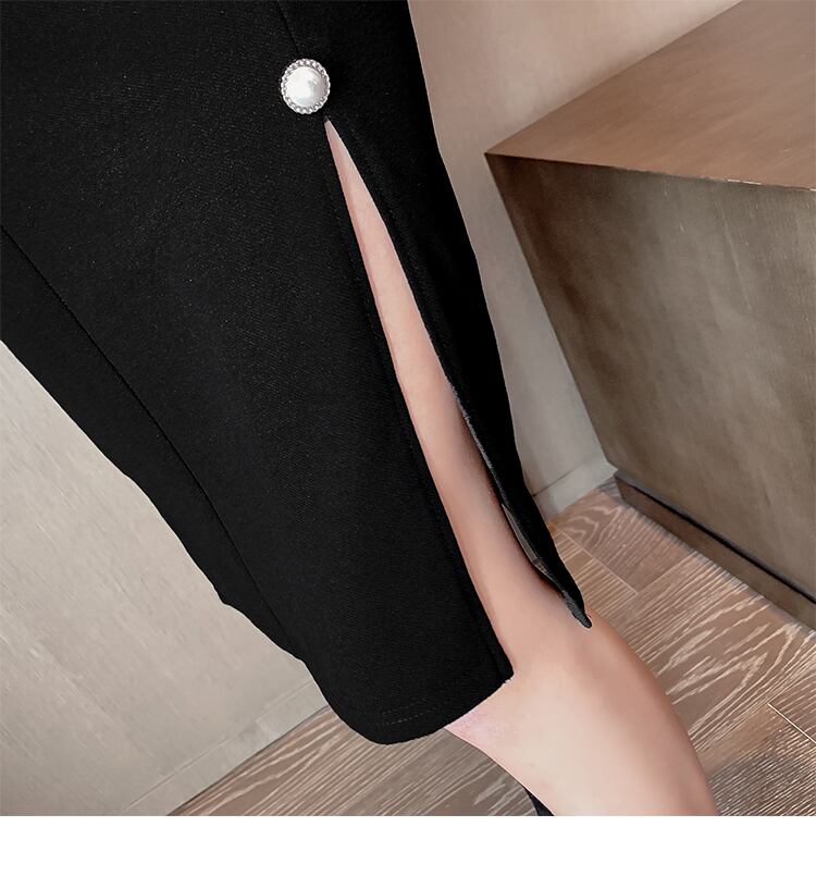 【dress】好感度UP!気質満点OL通勤体型カバータイトスリット長袖スーツワンピース G1659