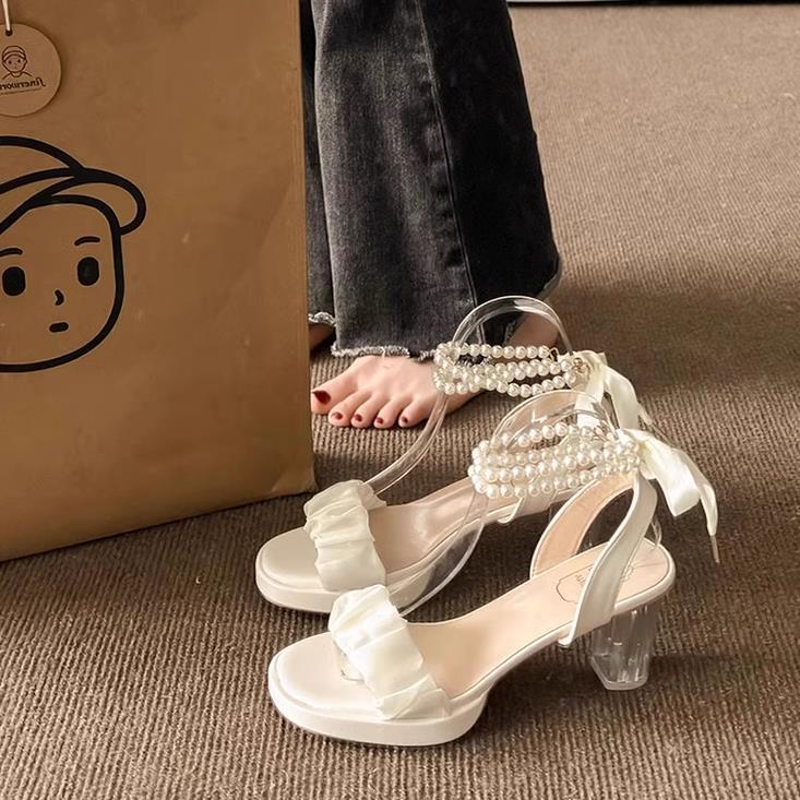 【shoes】リボン付きハイヒールサンダルF7464