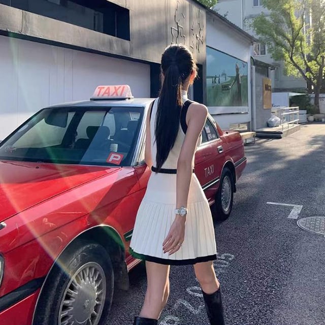【dress】ベルト付きプリーツニットワンピースF7434