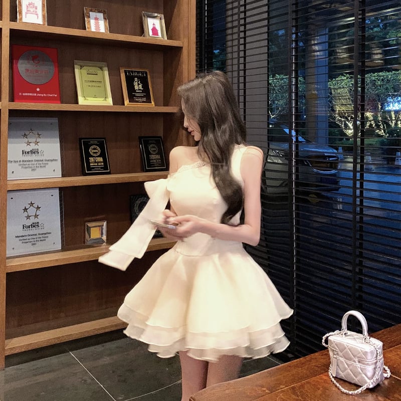 【dress】レースドッキングフレアチュールワンピース Q8514