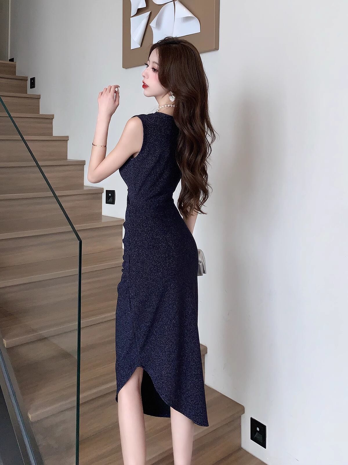 【dress】VネックスリットタイトワンピースF7321