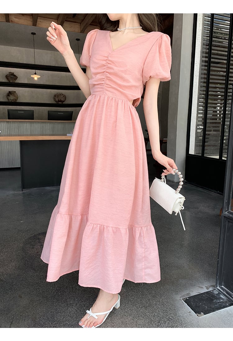 【dress】Vネックギャザーワンピース G20667