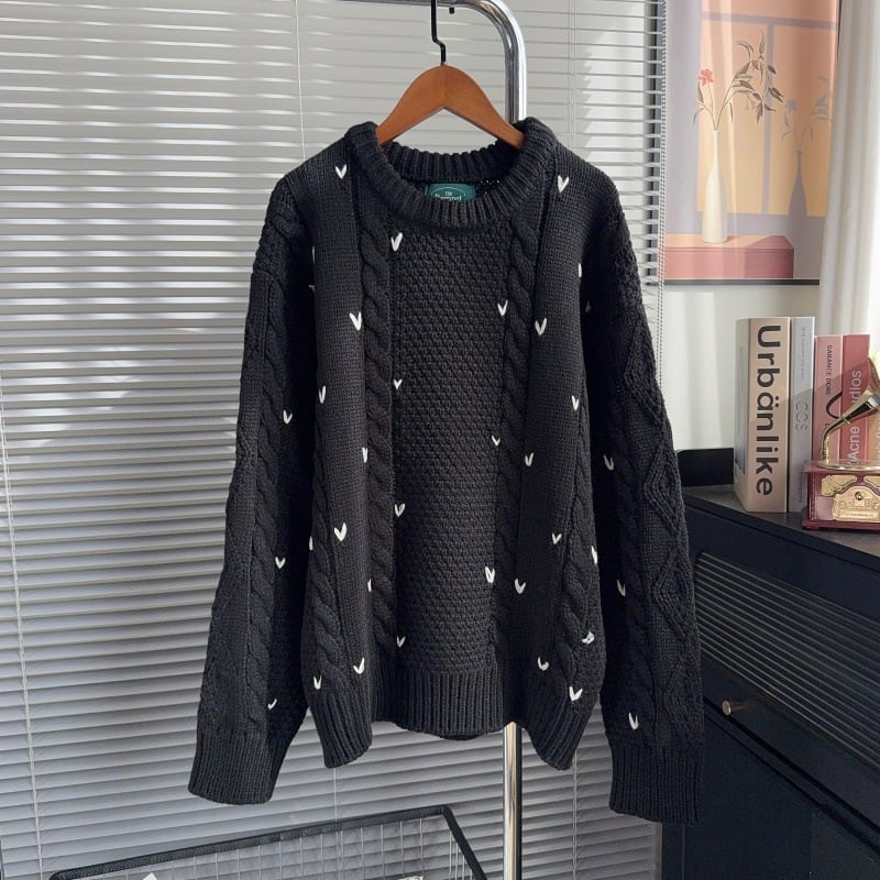 【tops】ハート柄ニットトップス Q7569