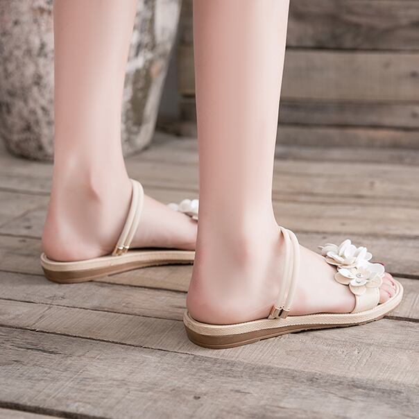 【shoes】履きやすいキレー目配色花模様飾りファッションサンダル