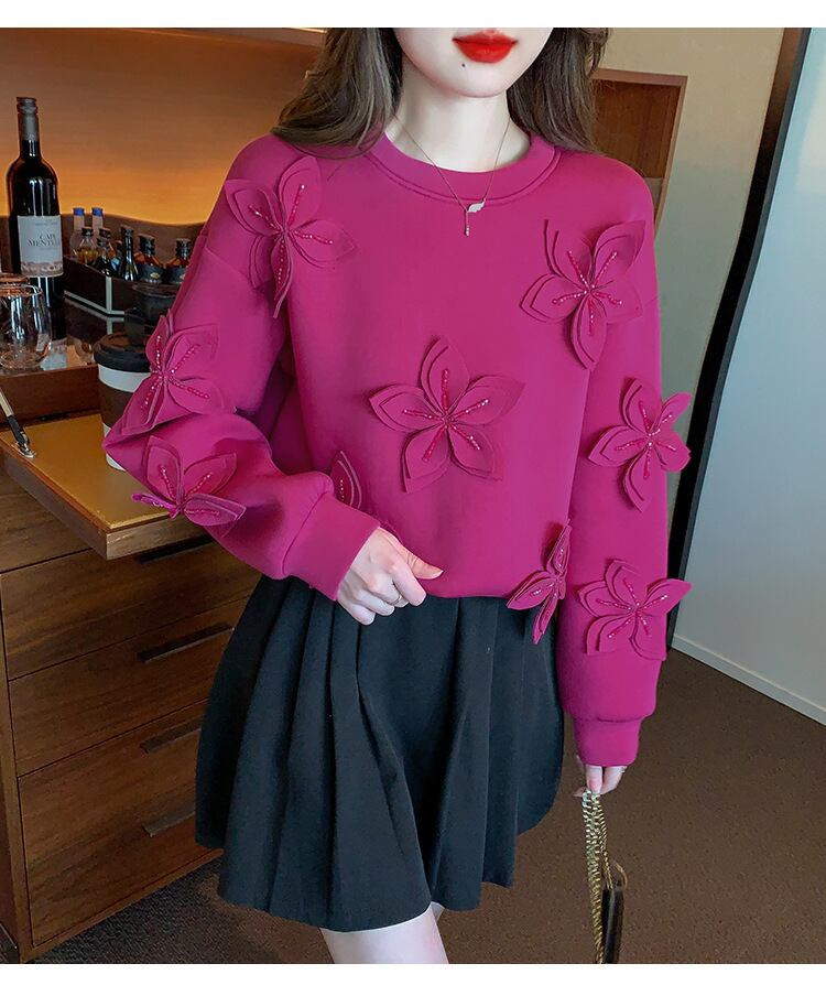 【tops】ビジュー立体フラワープルオーバー M29139