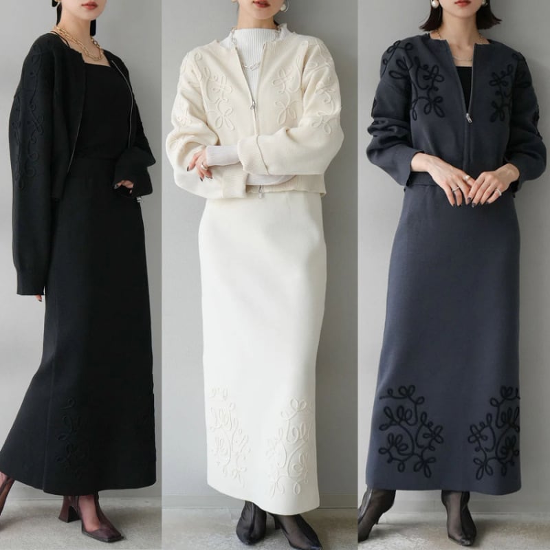 【set】ノーカラーショートジャケット×ロングスカートセット N2751