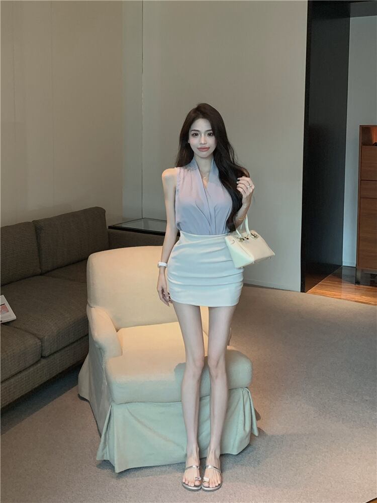 【set】Vネックキャミソール+スカート2点セットG21253