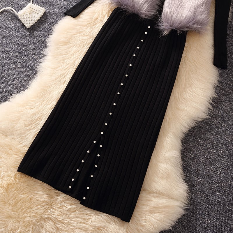 【set】好感度UP!3点セット気質満点レトロベスト+ニットトップス+タイトスカートセットアップG4170