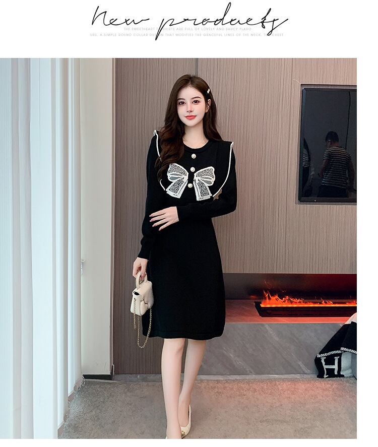 【dress】リボン付きニットワンピース M18992