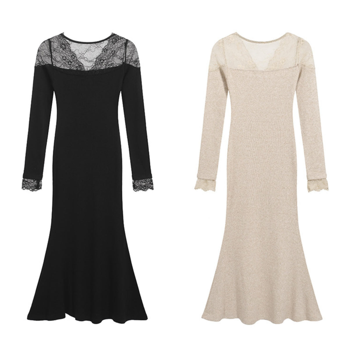 【dress】レースドッキングマーメイドニットワンピース N2902