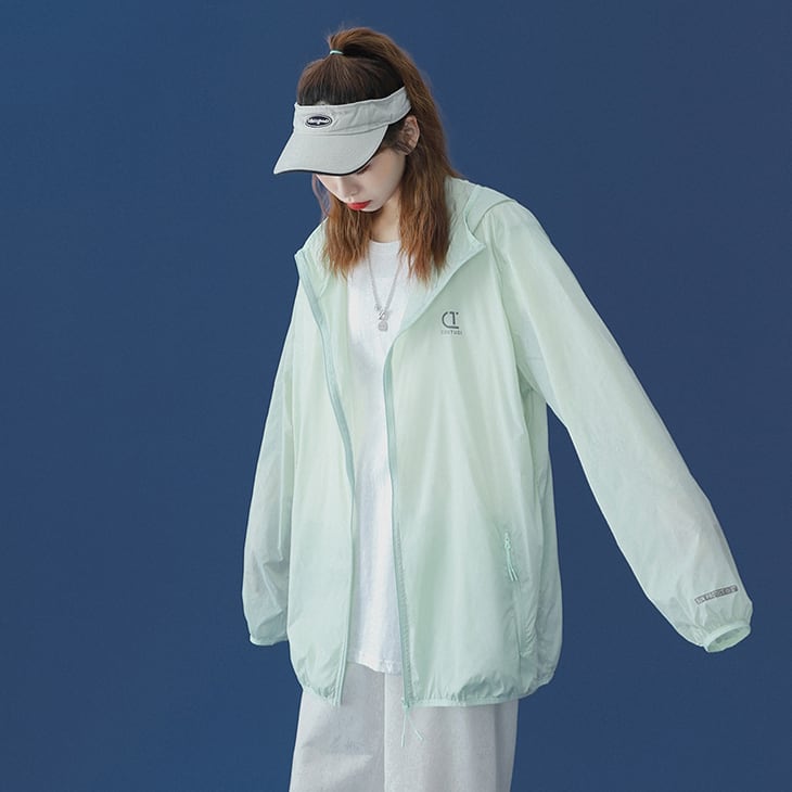 【outer】選べる5色!フード付き長袖無地紫外線対策冷房対策UVカットカーディガン