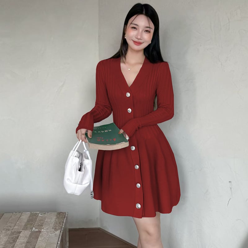 【dress】ペプラムニットワンピース Q7048