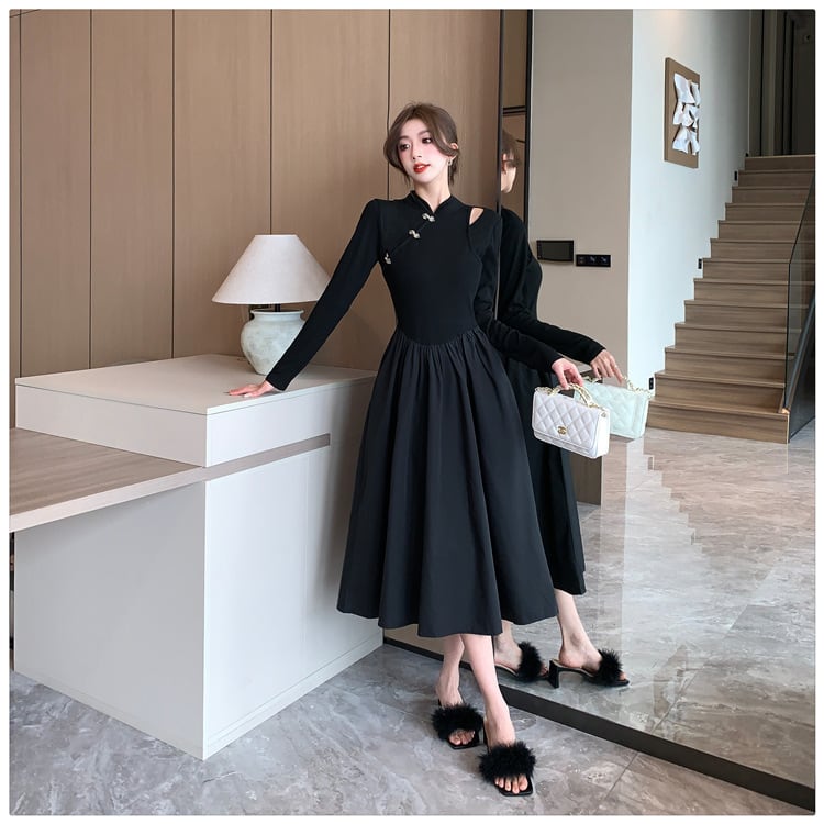 【dress】ニット切り替えワンピース M25547