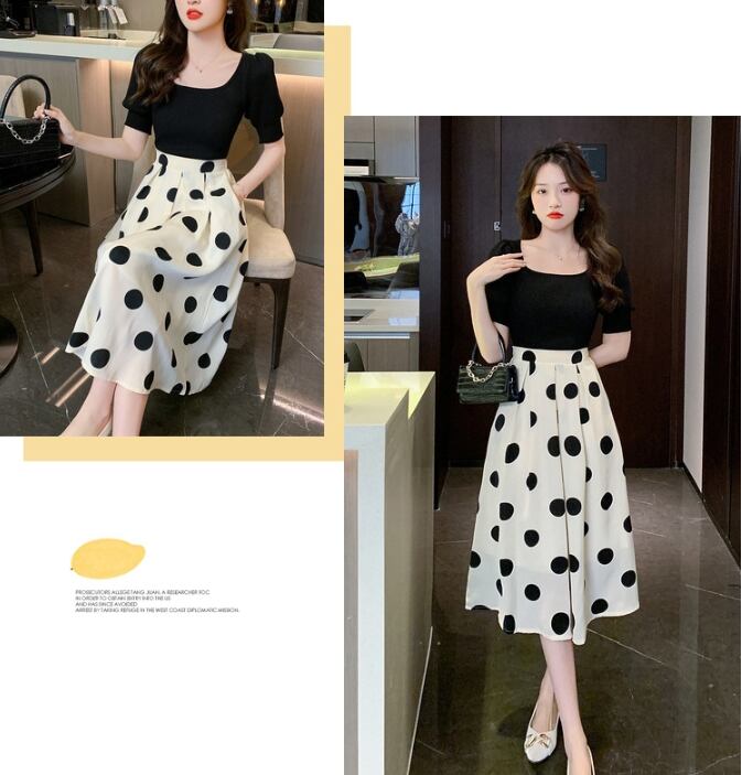 【set】パフスリーブトップス+ドット柄スカート2点セットG20248