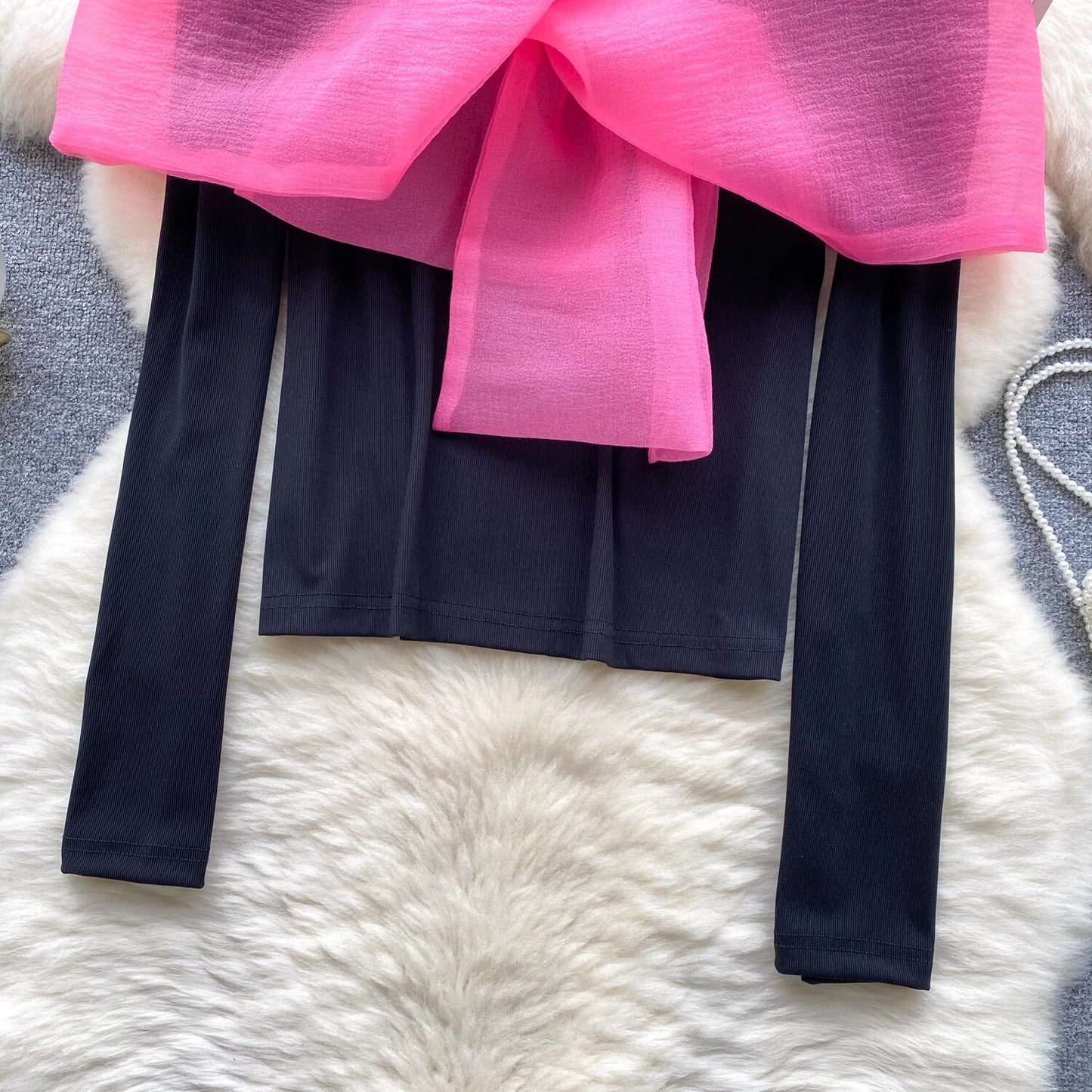 【tops】長袖リボンTシャツF7070