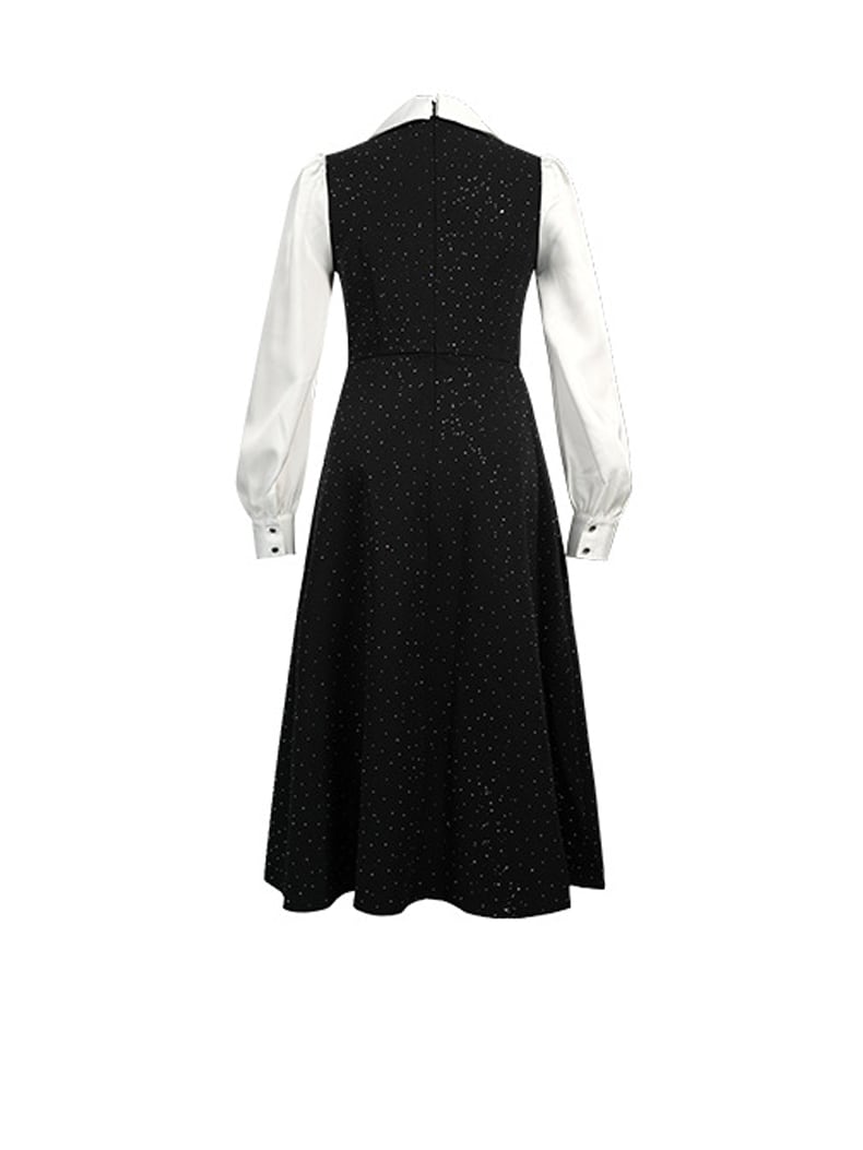 【dress】ラインストーン付きフリルロングワンピース Q7970