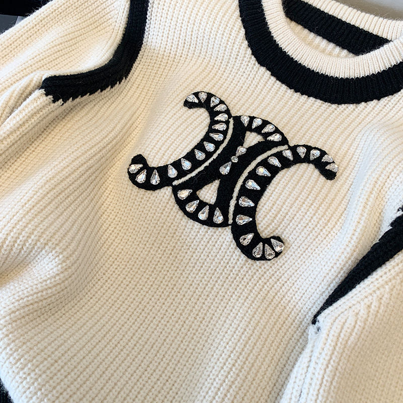 【tops】ラウンドネック長袖ニットセーターF8239