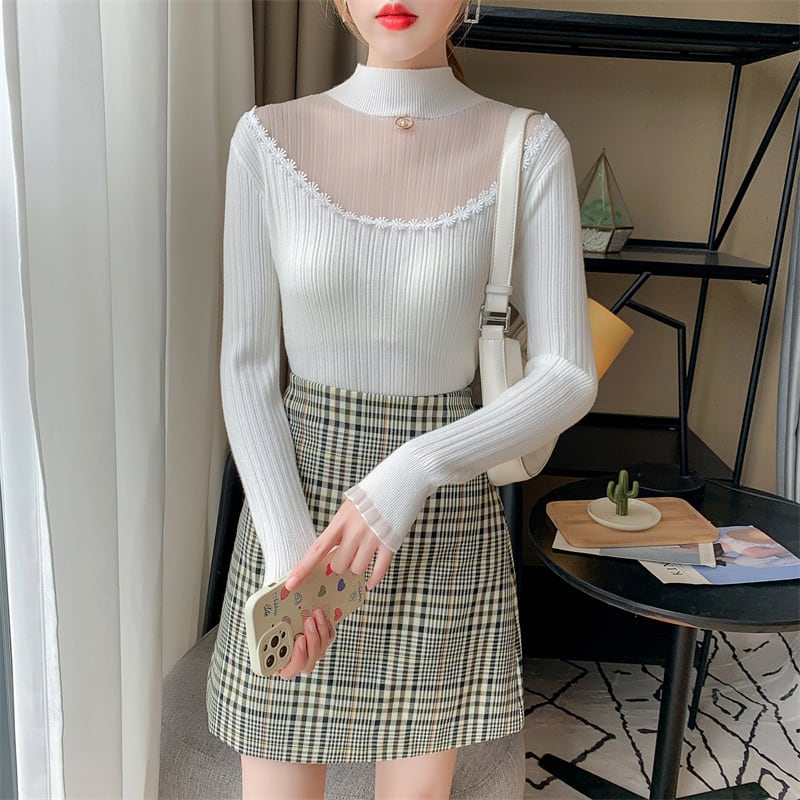 【tops】カットワークニットトップス M18853