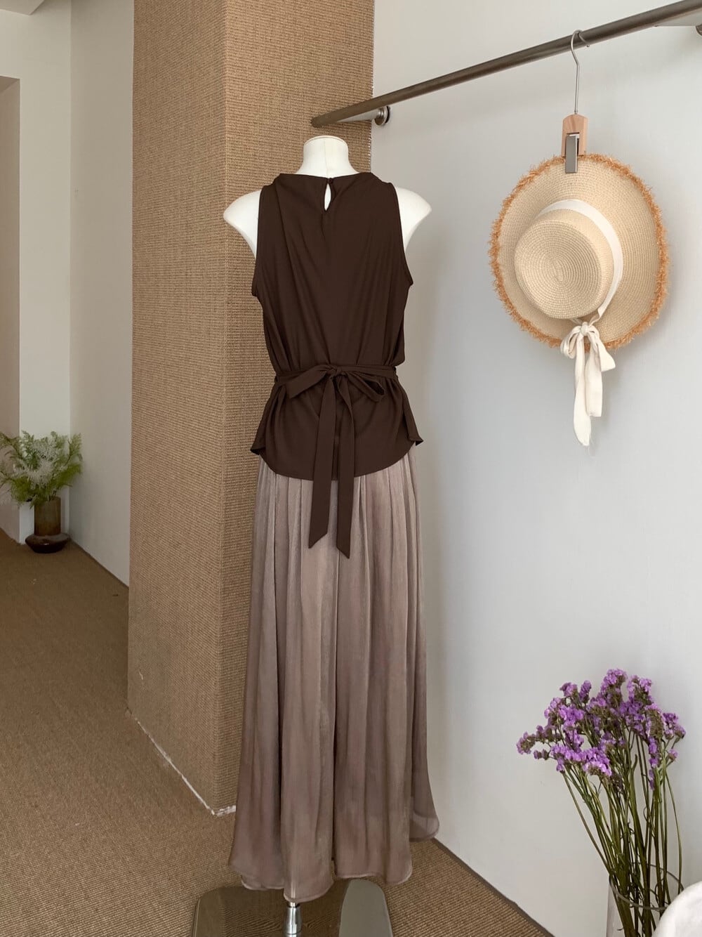 【set】バックリボントップス×ロングスカートセット N3579