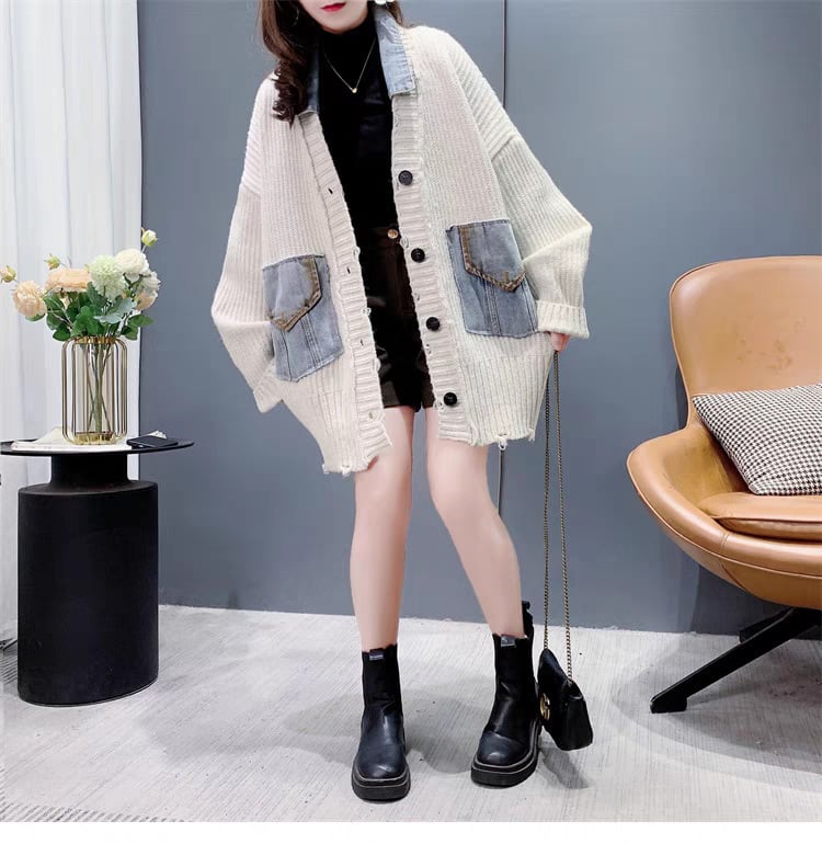 【outer】デニム切り替えニットカーデ M27640