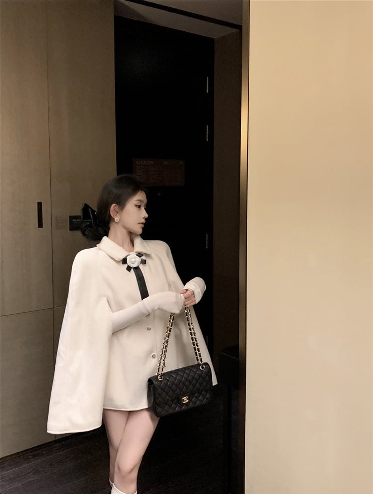【outer】裹起毛ケープコート M27955