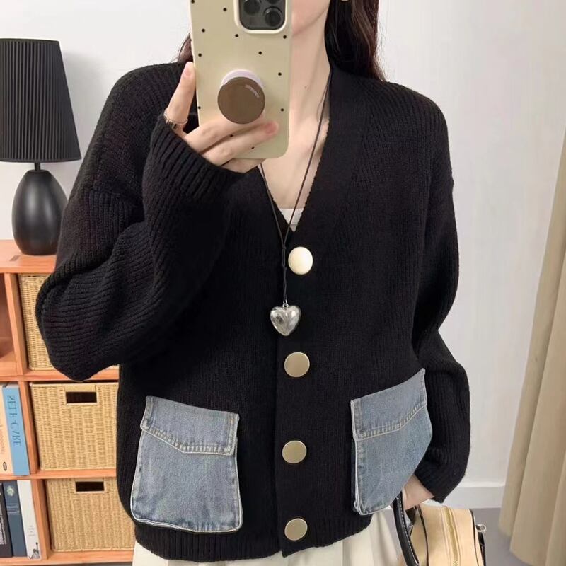 【outer】デニムポケット付きカーディガン Q6364